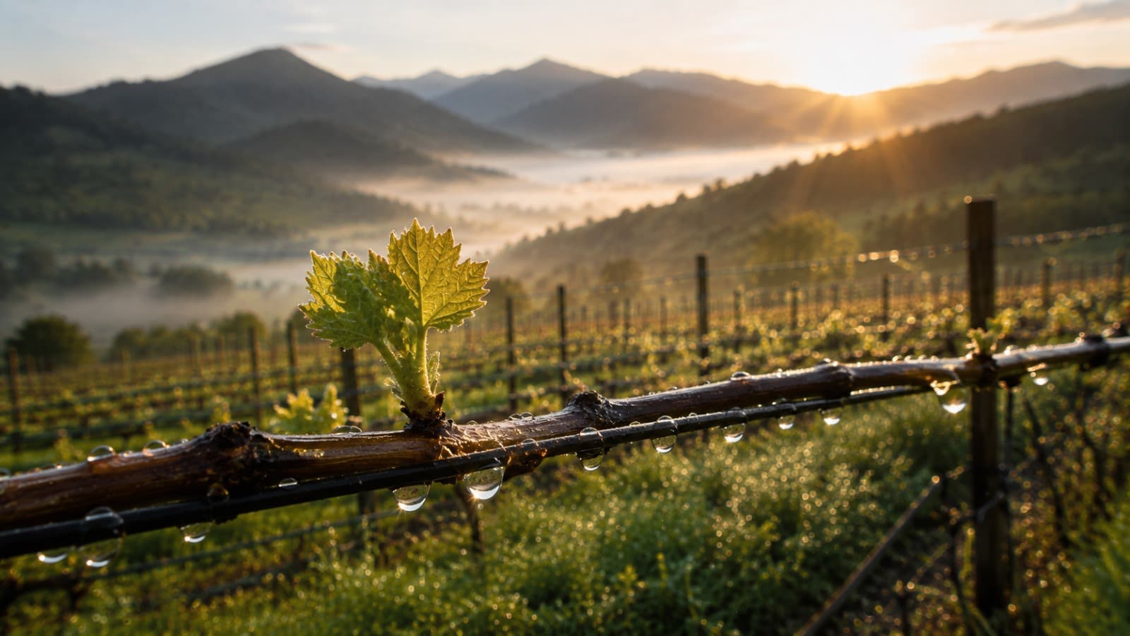 Morning mist over the vineyard